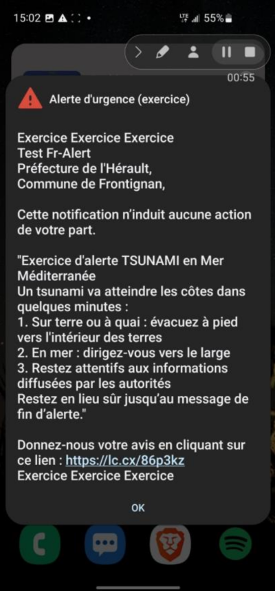 Annexe III : Message 1 de FR-Alert, source : MASSOT